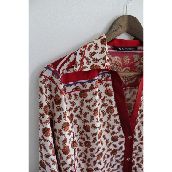 Zara Bold Print Satin Button Up Top XS Preowned - Picture 13 of 16